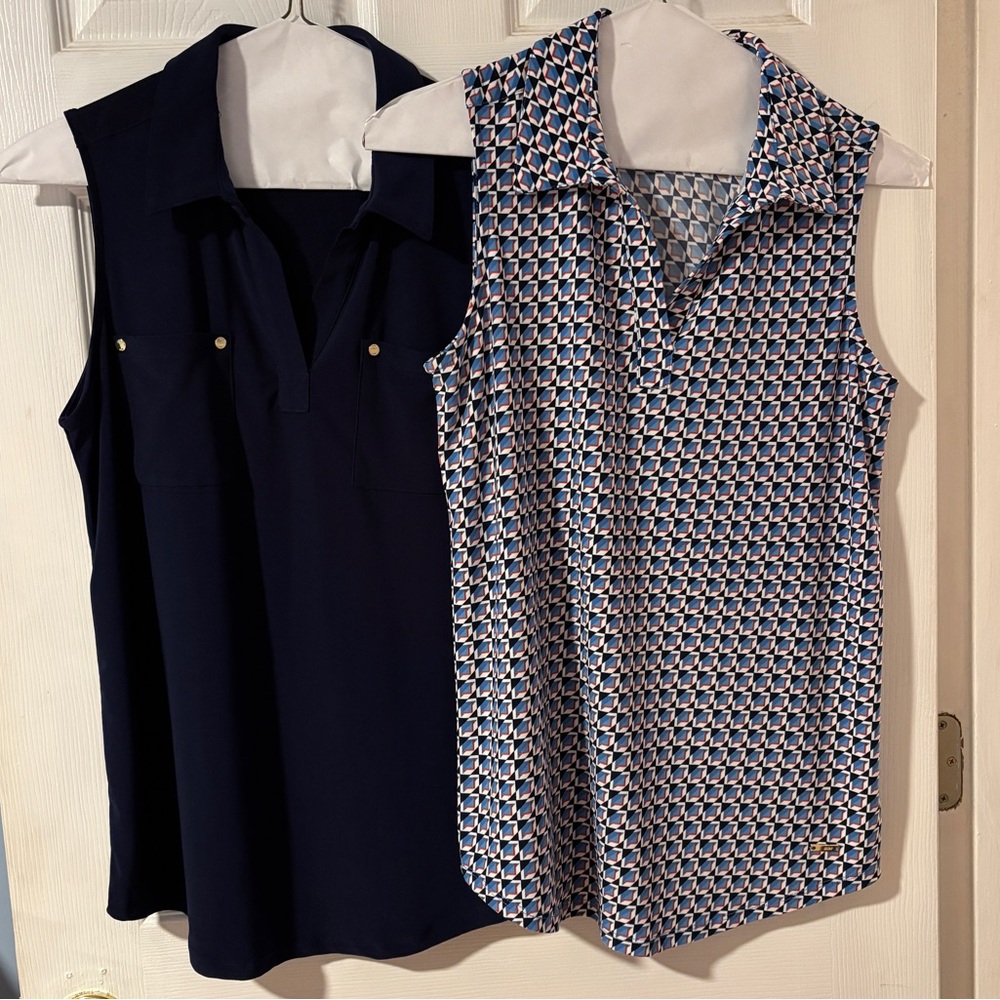 Jones New York Navy and Patterned Sleeveless Tops M
